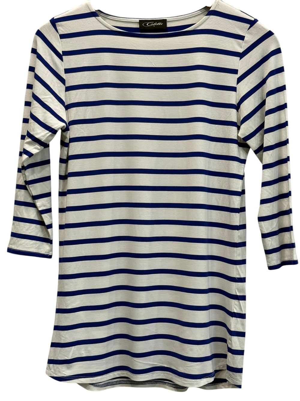 Colette Women’s Blue White Striped Boatneck Long Sleeve Top XS Stretch